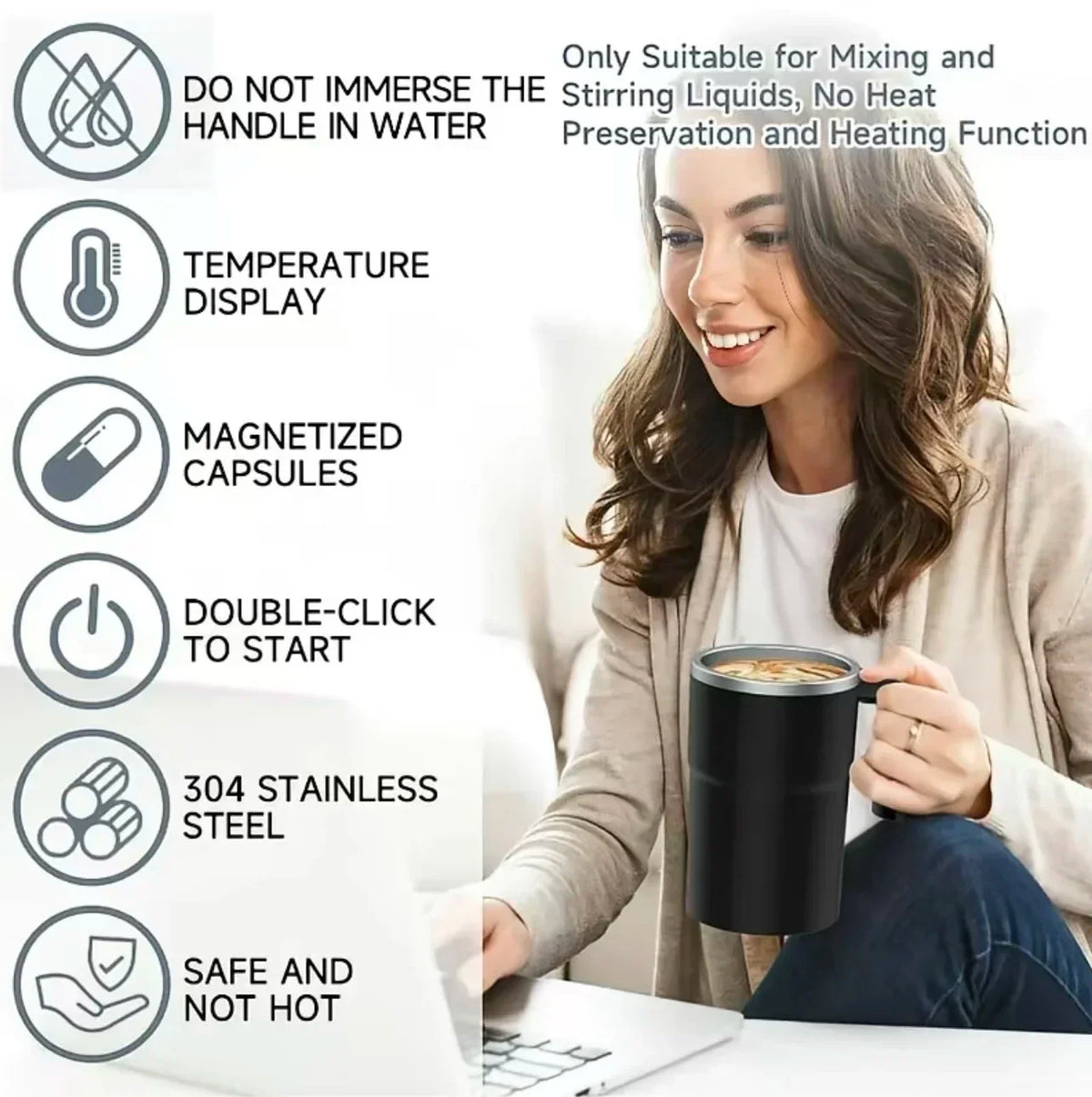 380ml Electric Self-Stirring Coffee Mug – USB Rechargeable Magnetic Mixing Cup with Digital Display and IP67 Waterproof Rating