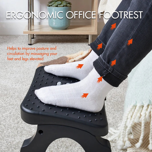 Ergonomic Under Desk Footrest - Adjustable Foot Stool with Massage Rollers for Home Office Leg Comfort and Pain Relief