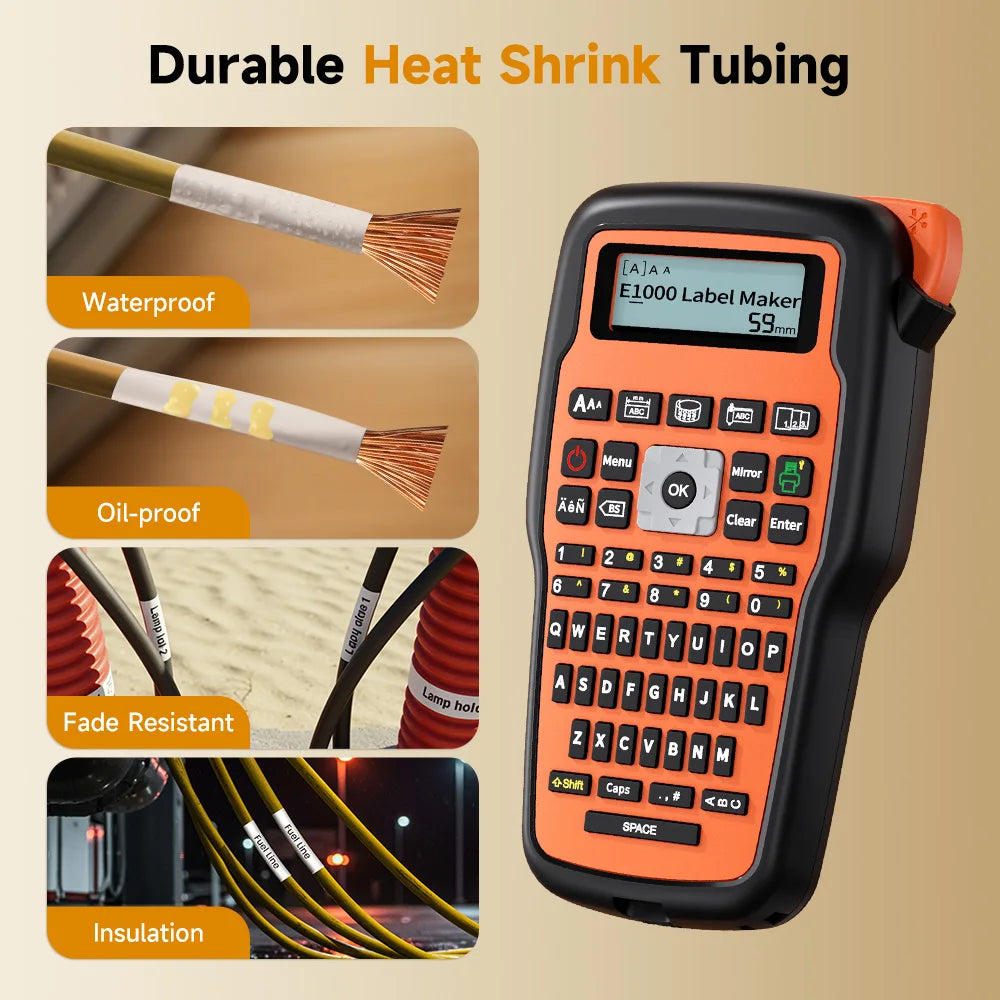 E1000 PRO Industrial Label Printer - Portable Heat Shrink Tube Printer Compatible with Brother HSE-231 and HSE-631 for Cable Marking