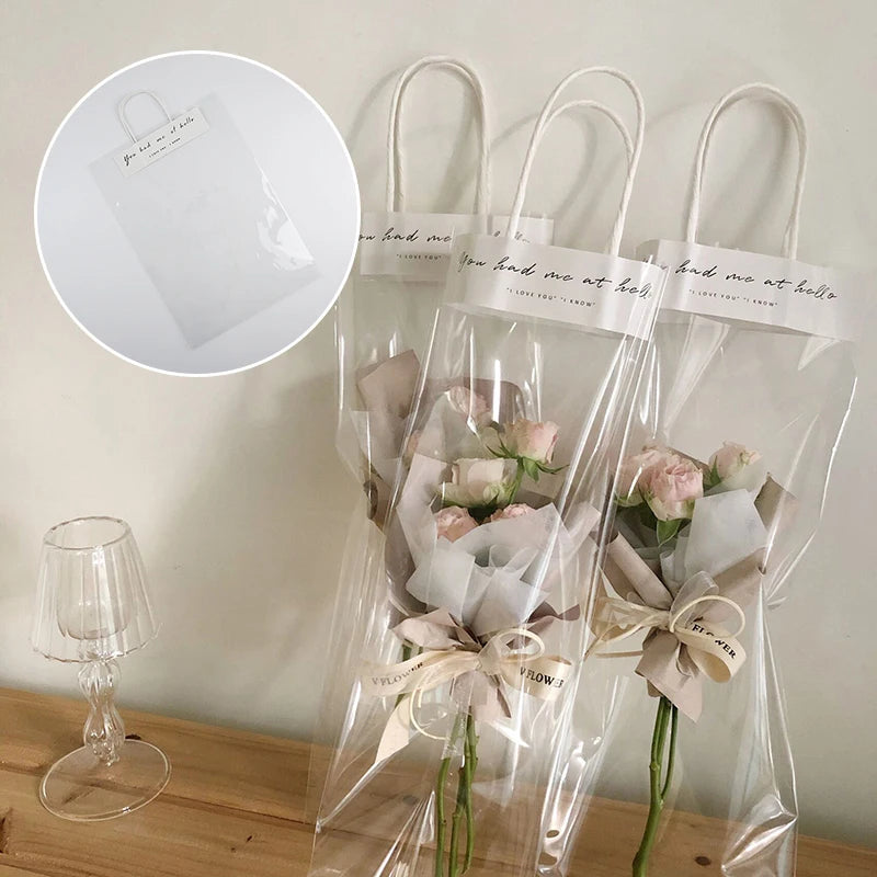 5/10PCS Transparent Flower Wrapping Bags – Gift Packaging with Handle for Weddings, Birthdays, Candy & Flower Box Decor