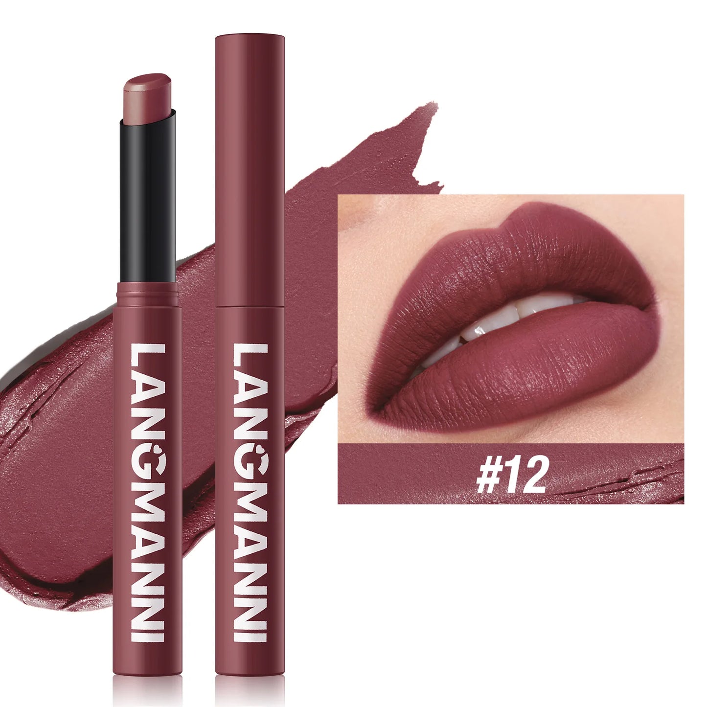 12-Color Matte Lipstick Pencil – Waterproof, Long-Lasting Non-Stick Lip Stain Tint Nude Makeup Pen