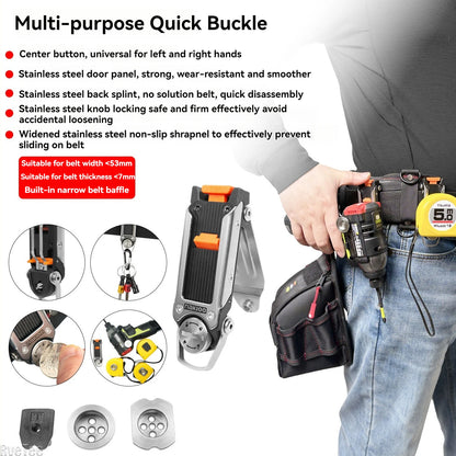 Quick-Hang Tool Buckle with Bits Hook - Narrow Tape Measure & Electric Drill Holder for Electricians