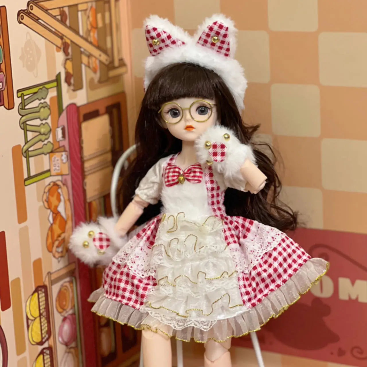 30cm 1/6 BJD Ball Jointed Doll – Starry Gray Eyes with Lolita Fashion Dress, DIY Toy Gift for Girls