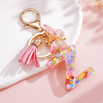 A-Z Letter Pendant Keychain - Tassel Key Ring Charm for Women & DIY Jewelry Making