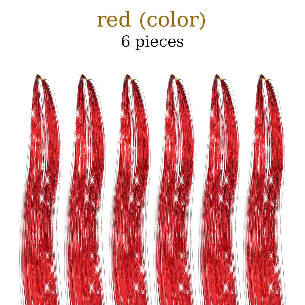48-Inch Hair Tinsel Kit – 1200 Strands, 12 Colors Sparkling Fairy Hair Extensions with Tool