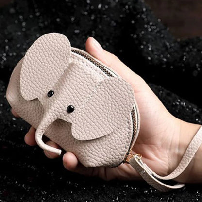 PU Leather Elephant Coin Purse for Women – Multifunctional Money Bag with Key Ring & Zipper Storage Key Case