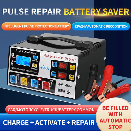220W Metal Car Battery Charger 12V/24V – Fully Automatic High Power Fast Repair Smart Vehicle Battery Charging System