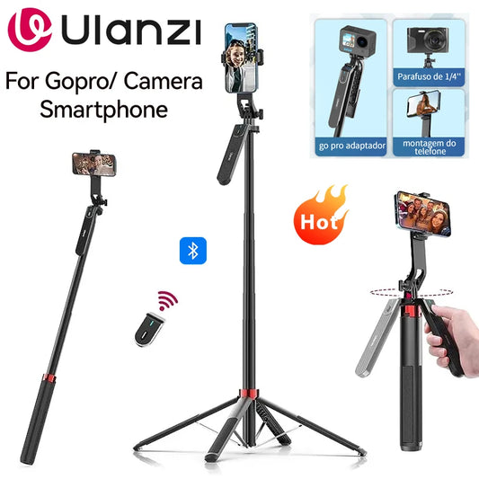 Ulanzi MA09 1.8m Selfie Stick Tripod – Remote Control Tripod for iPhone 16-13 Pro Max & Android with Panoramic Ball Head Holder