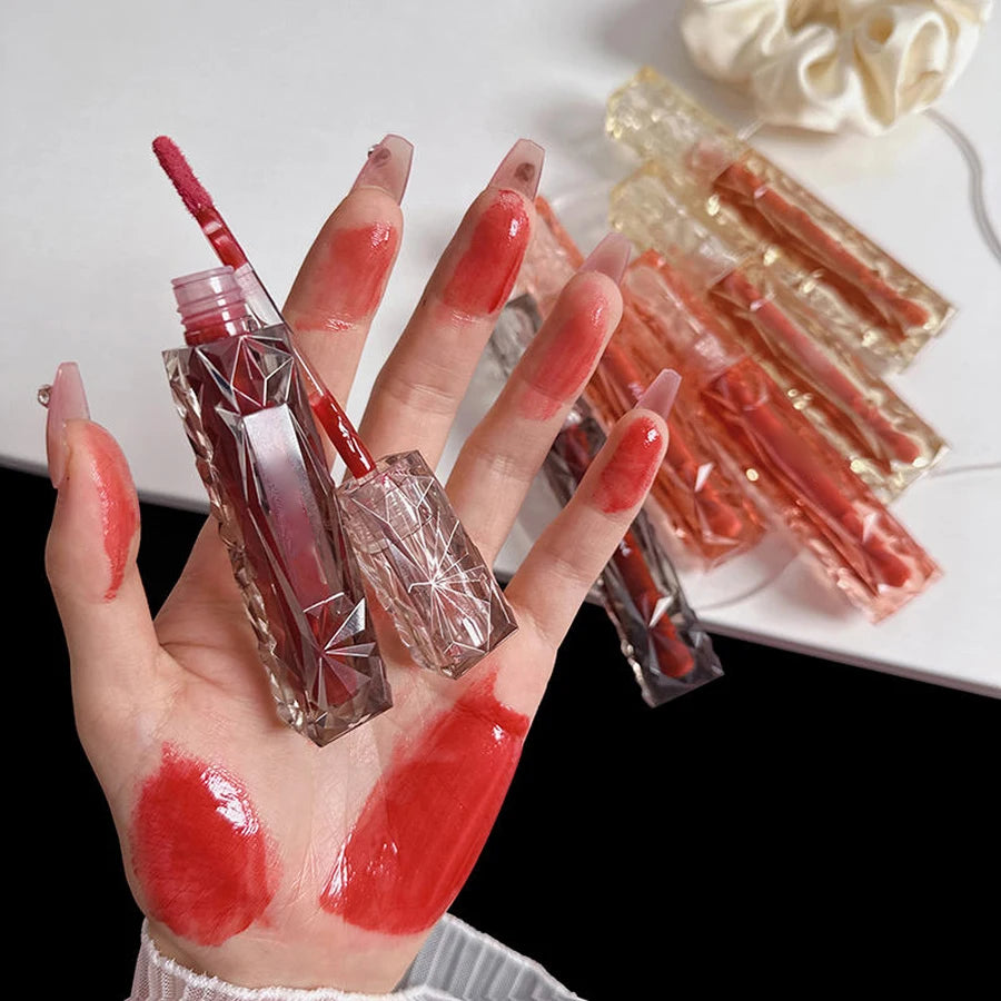 Long-Lasting Waterproof Lip Gloss – Moisturizing Mirror Shine, Easy Halo-Dyeing, Transparent Color Cosmetics