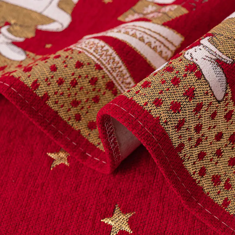 Santa Claus Chenille Sofa Mat – Red Non-Slip Universal Christmas Cover for All Seasons