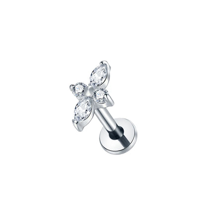 Titanium CZ Tragus & Helix Stud – Internally Threaded Labret Lip Ring Piercing Earring (1PC)