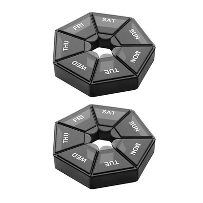 2Pcs 7-Day Pill Storage Box – Mini Travel Medicine Dispenser with 7 Compartments, Plastic Sealer Box