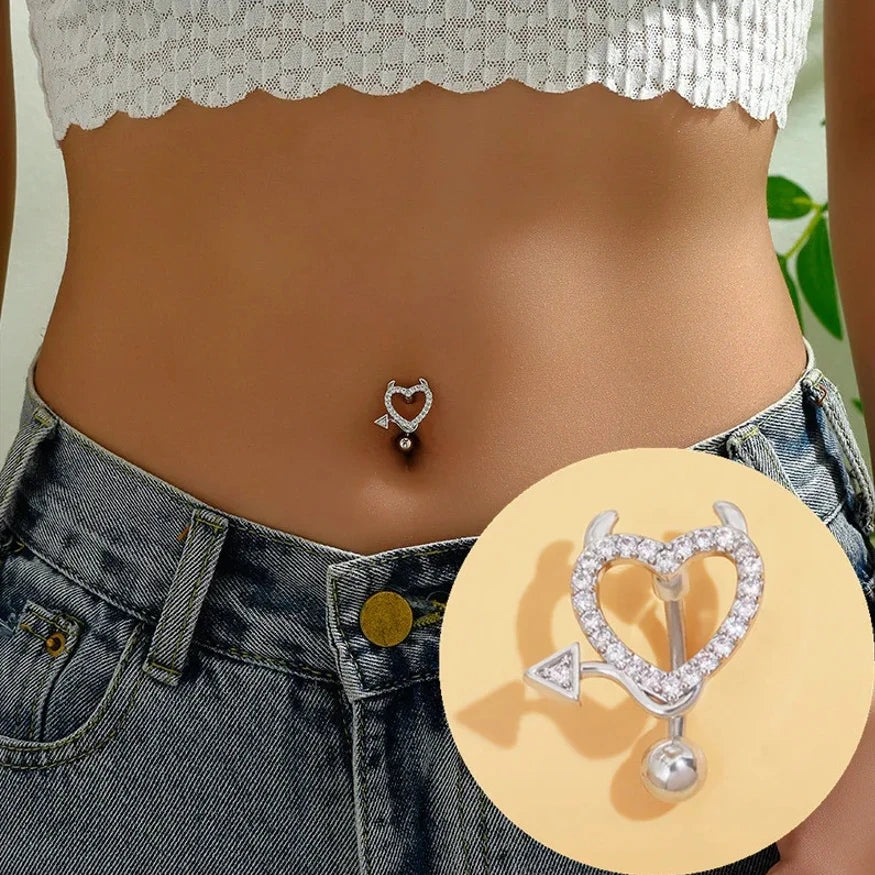 Stainless Steel CZ Belly Button Piercing – Heart & Butterfly Navel Barbell Jewelry for Women Sexy Navel Ring