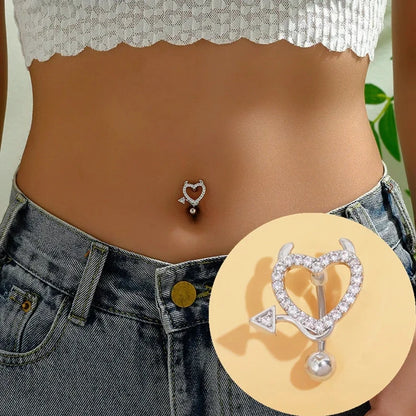 Stainless Steel CZ Belly Button Piercing – Heart & Butterfly Navel Barbell Jewelry for Women Sexy Navel Ring