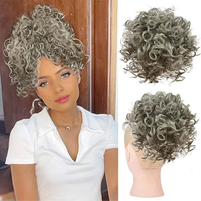 Synthetic Messy Curly Hair Bun – Short Loose Wave Updo Ponytail, Blonde Chignon Hairpiece, Heat-Resistant Extensions for Women