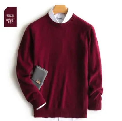 Men’s Classic V-Neck Pullover Sweater – 2024 Autumn Winter Cashmere-Cotton Blend Warm Jumper