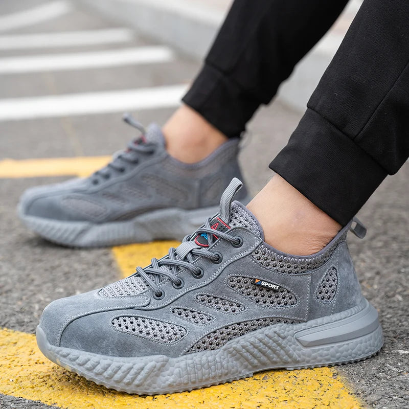 Men’s Summer Work Shoes — Lightweight Breathable Safety Sneakers with Steel Toe Cap
