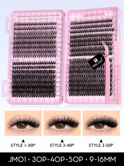 GROINNEYA Eyelash Clusters Kit – Large Capacity Wispy Individual Lashes for Natural DIY Extensions, Beginner-Friendly