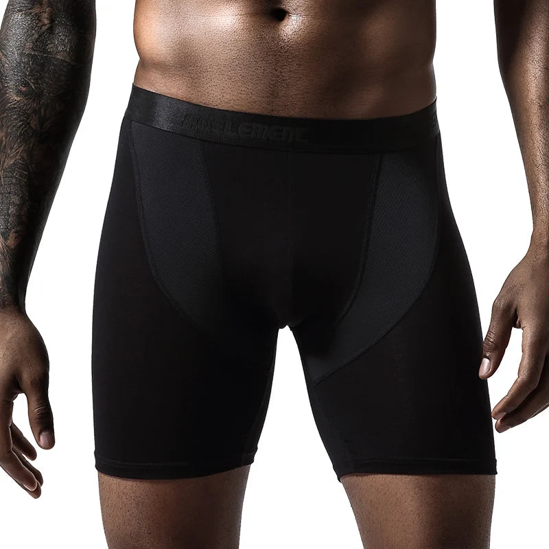 Men’s Sports Compression Boxer Briefs – Anti-Chafing Long Leg Modal Underwear, Quick-Dry Running & Fitness Performance Shorts