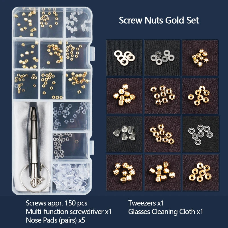 Eyeglasses Repair Kit with Screwdriver, Screws & Nose Pads – Complete Optical Repair Tool Set for Glasses & Sunglasses