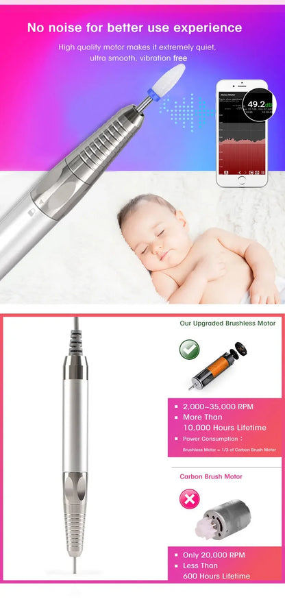New 85W Electric Nail File – Cordless Professional Brushless Nail Drill Machine with 35000 RPM