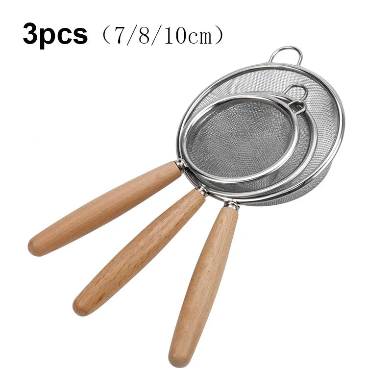 1–3pcs Stainless Steel Kitchen Flour & Juice Sieve – Handheld Mesh Strainer for Baking, Soy Milk & Oil
