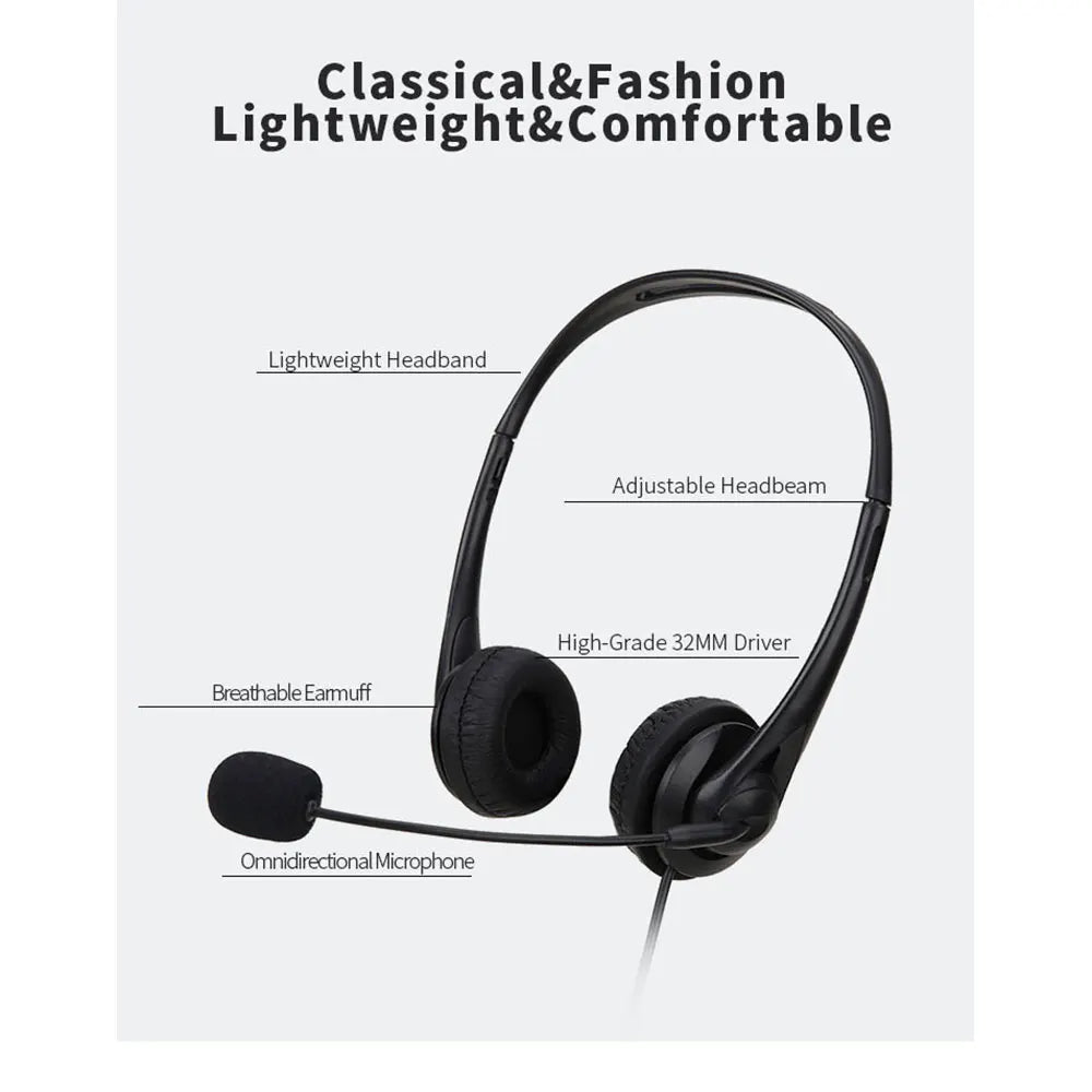 3.5mm/USB Wired Computer Headset – Stereo Earphones with Noise-Cancelling Microphone for Chat, Online Teaching & Video Conferencing