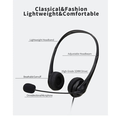 3.5mm/USB Wired Computer Headset – Stereo Earphones with Noise-Cancelling Microphone for Chat, Online Teaching & Video Conferencing