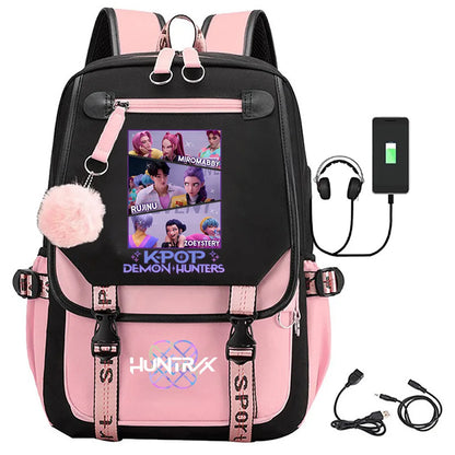 KPop Demon Hunters Print Backpack — Large Capacity School Bag for Rumi, Mira & Zoey Fans, Casual Canvas Travel & Bookbag