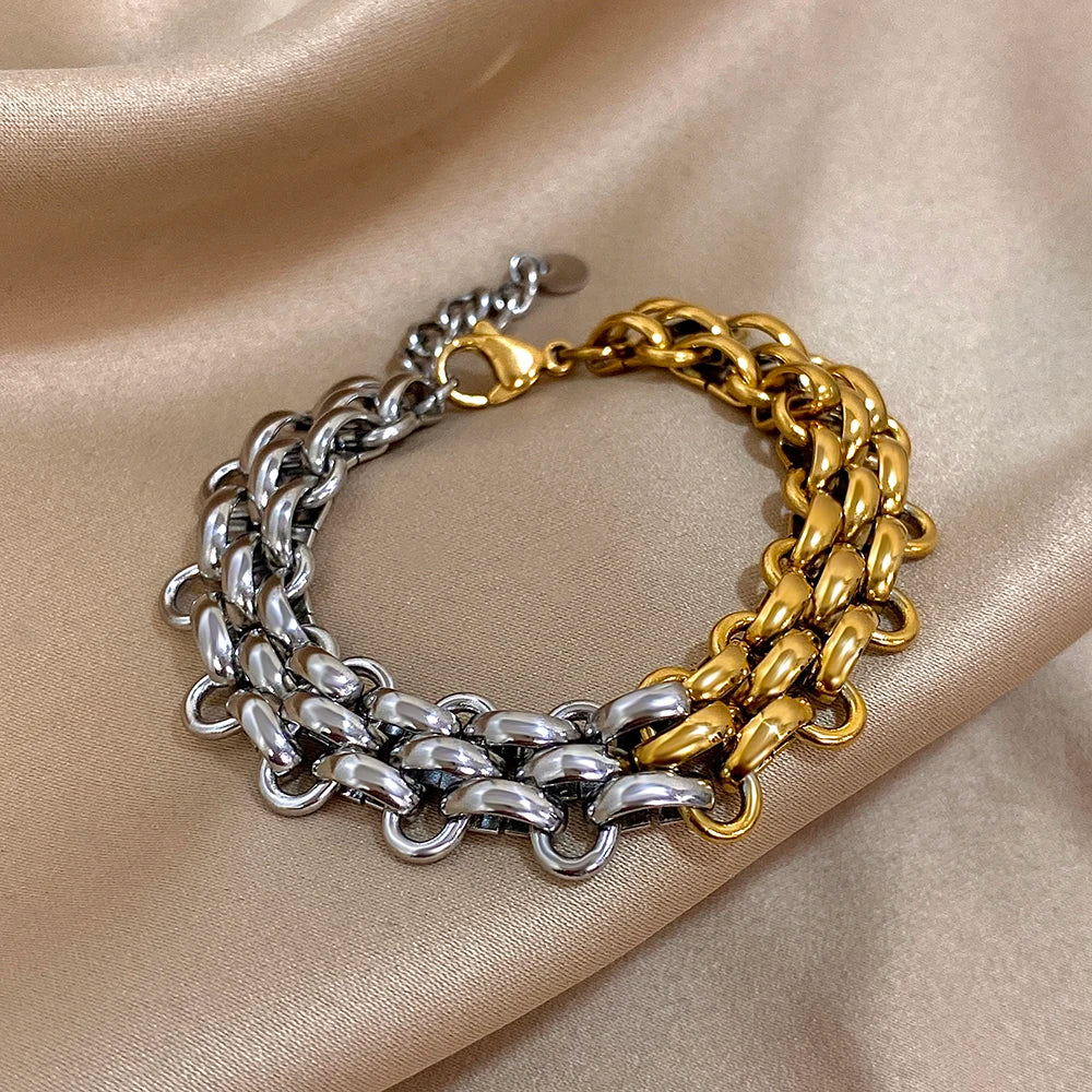 Greatera Handmade Braided Titanium Steel Bracelet – Waterproof Contrast Color Chain Bangle for Men & Women Classic Jewelry