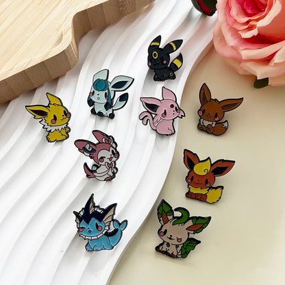 9PCS Anime Eevee Enamel Brooch Set - Cute Metal Lapel Pins for Clothing, Backpacks & Fan Gifts