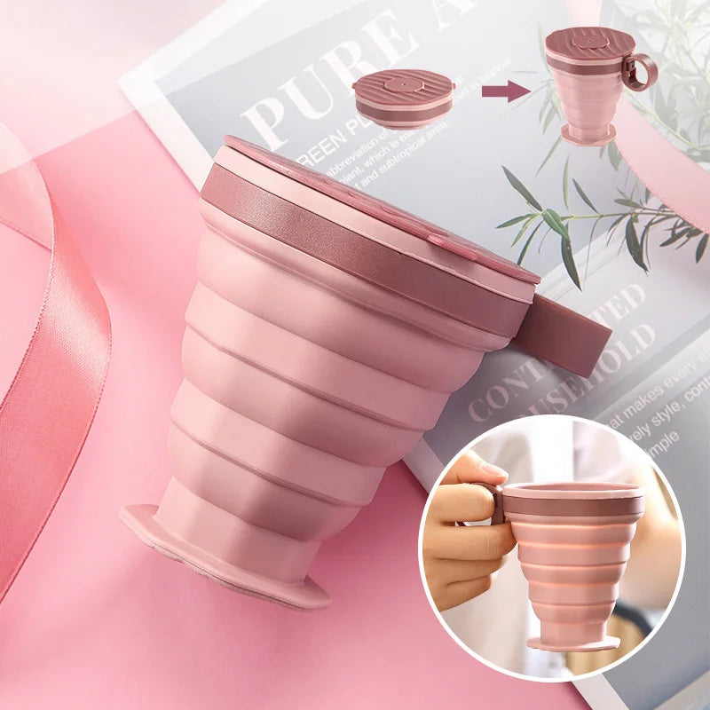 Portable Folding Coffee Cup with Lid - Travel Water Cup, Compact Outdoor Carrying and Mouthwash Cup