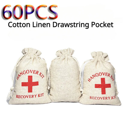 2100PCS Christmas Party Wake-Up Bags – Cotton Linen Storage & Gift Bags for First Aid, Red Cross Hangover Kits