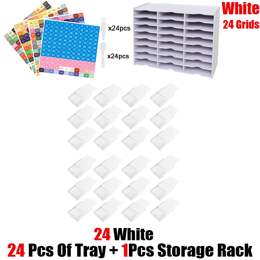 HOMFUN 5D Diamond Painting Tray Kit – 12/24/48 Slots with Storage Rack Organizer for Drill Plate Accessories