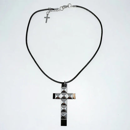 Punk Rivet Cross Pendant Necklace - Gothic Grunge Rock 90s Style Jewelry