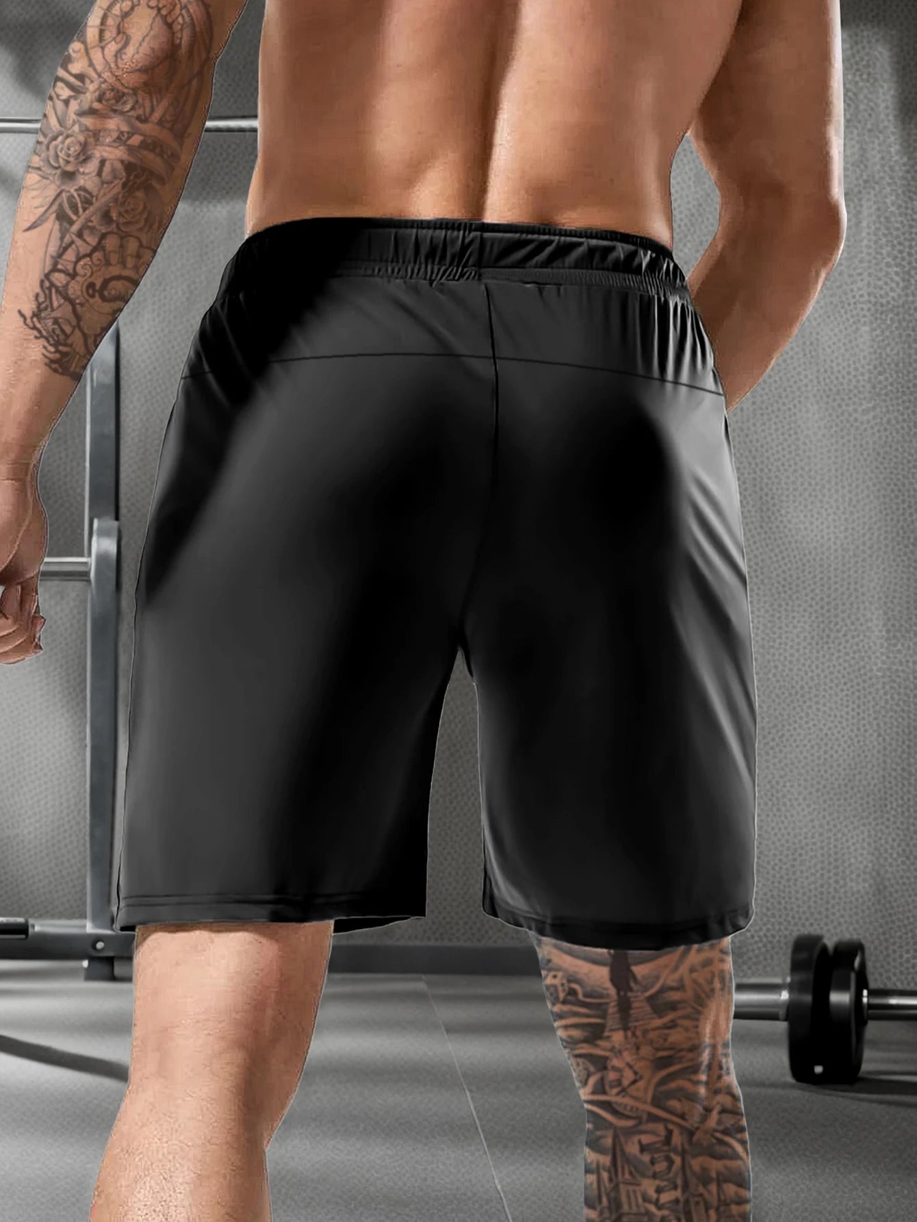 Men’s Solid Color Casual Shorts – Elastic Waist with Drawstring and Zipper Pockets, Loose Fit High Elasticity