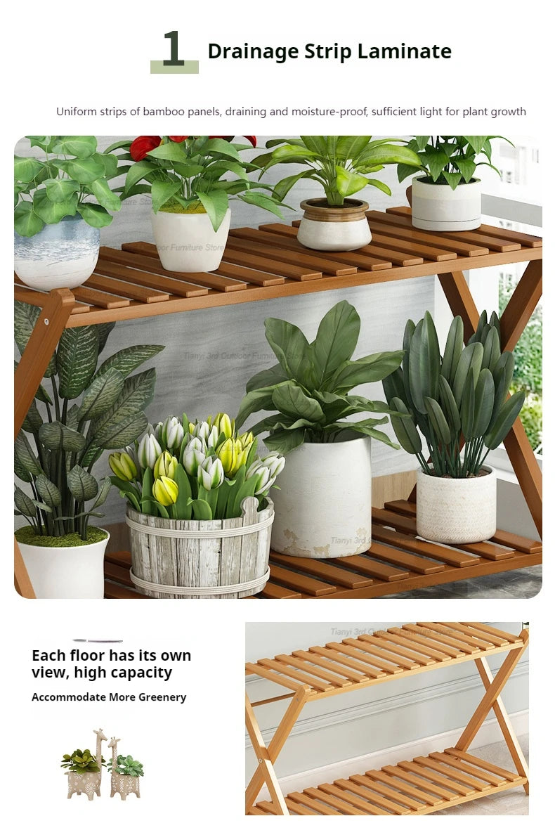 Nordic Wooden Plant Shelves - Indoor Flower Shelf for Living Room, Balcony, Garden Furniture, FYPS