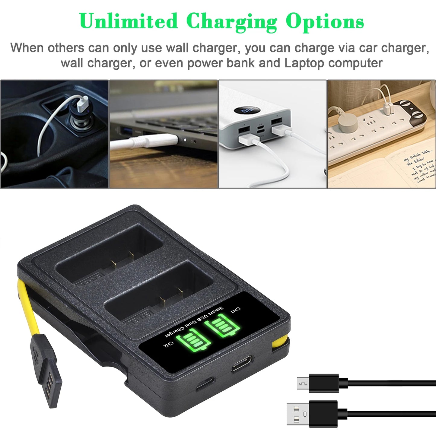 EN-EL14/EN-EL14a Battery Charger – Compatible with Nikon D5200, D3100, D3200, D5100, P7000 Series