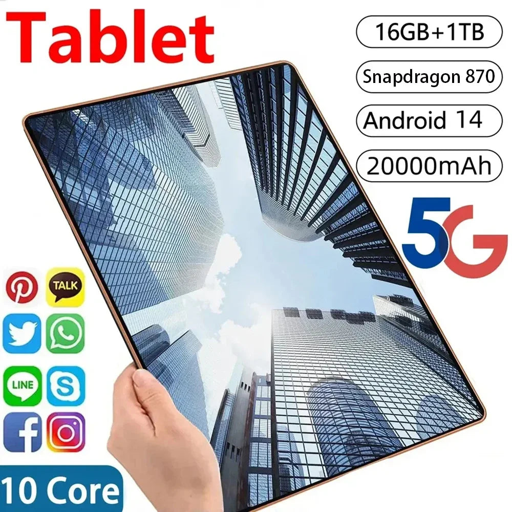 2025 15" Pro Android Tablet – Snapdragon 870, 22GB+2TB, 20000mAh, 5G Dual SIM, WiFi, HD 4K Mi Tab