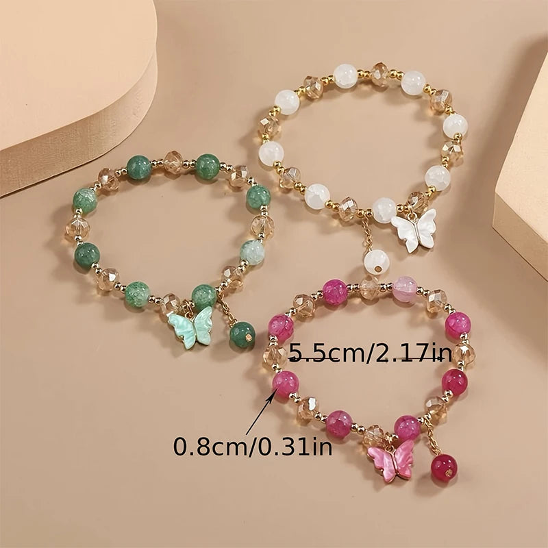 Purple Butterfly Charm Bead Stretch Bracelets – Multi-Color Crack Faceted Beads, Cute Jewelry Gift for Women & Girls