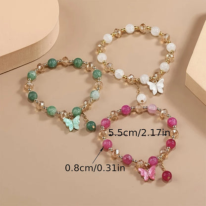 Purple Butterfly Charm Bead Stretch Bracelets – Multi-Color Crack Faceted Beads, Cute Jewelry Gift for Women & Girls