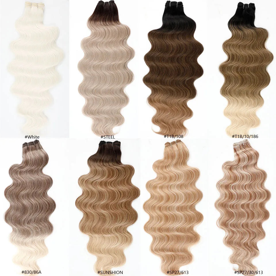 Highlight Gold Bio Body Wave Hair Weave Bundles – 26"/30" Synthetic High Temperature Soft, Natural Human-Like Fiber Hair Extensions