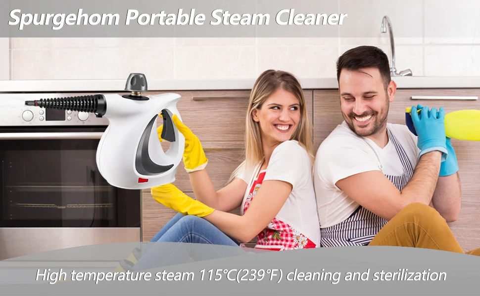 Portable Handheld Steam Cleaner – Large Capacity with 11 Piece Accessory Set for Floor, Car, Carpet & Window Cleaning