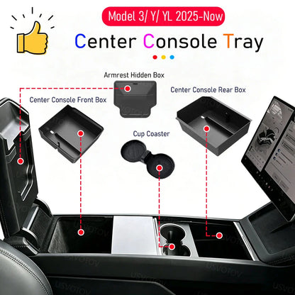 Tesla Center Console Organizer Tray – Storage Box and Cup Holder Insert for Model Y Juniper, Model 3 and Model YL (2025–2026)