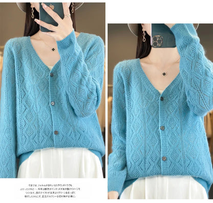 Women's 100% Wool Cashmere Cardigan – V-Neck, Super Soft, Loose Fit, Long Sleeve Knit Sweater