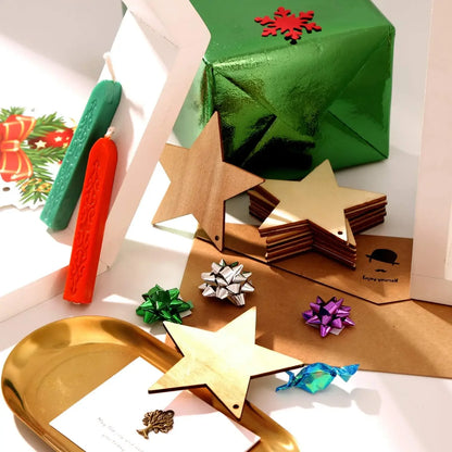 Unfinished Wooden Star Hanging Pendants (20/30/40/50pcs) – DIY Craft Wood Slices for Christmas Tree & Decoration Ornaments