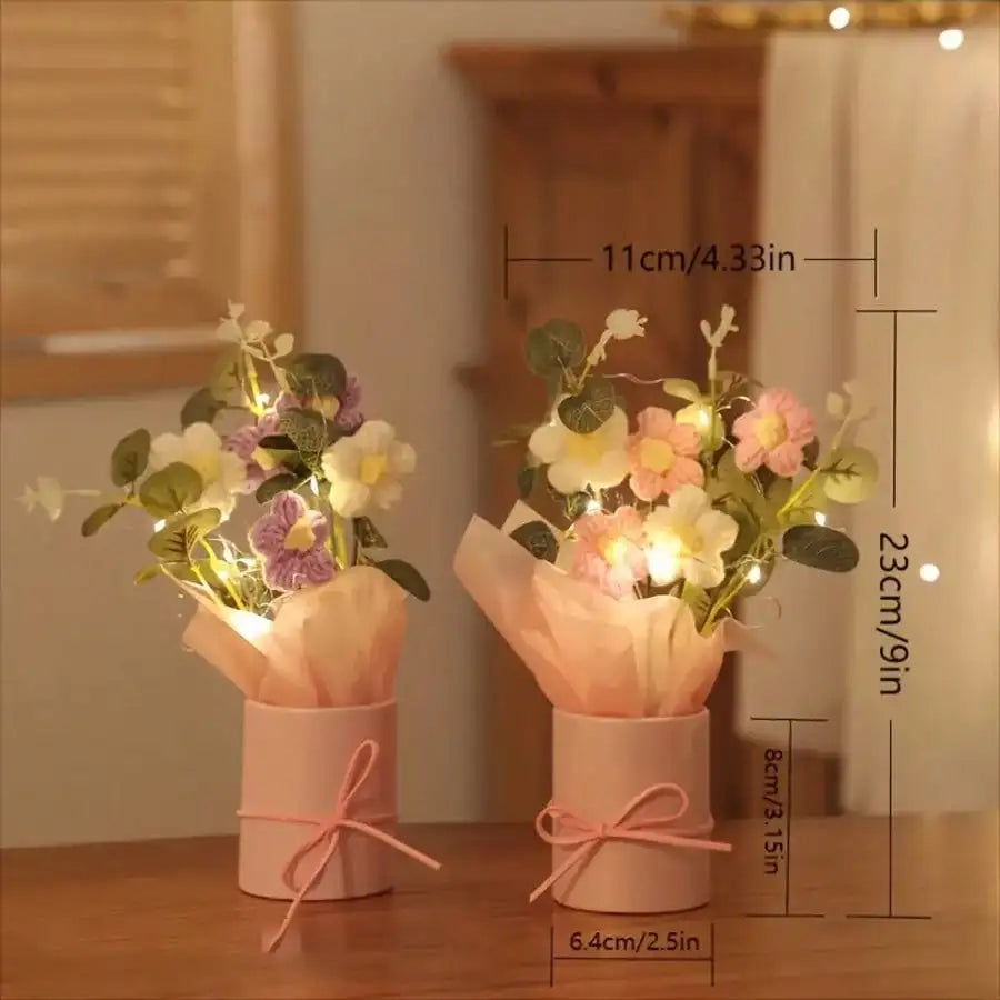 Handmade Crochet Wool Flower Bouquet – Artificial Yarn Flowers for Home Decor & Valentine’s Day Gift
