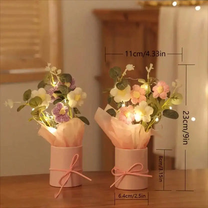 Handmade Crochet Wool Flower Bouquet – Artificial Yarn Flowers for Home Decor & Valentine’s Day Gift