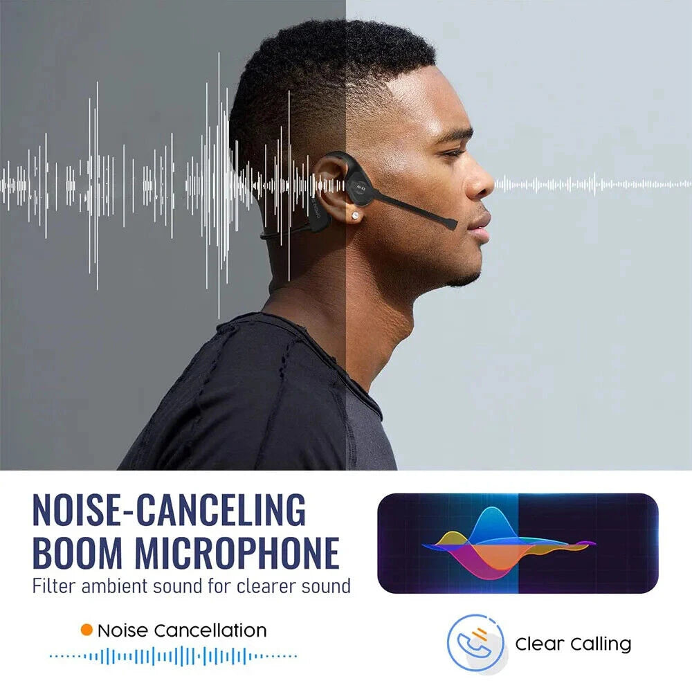 Open-Ear Bluetooth Headset — Wireless Air Conduction Headphones with Noise-Canceling Microphone for Truckers, Office & Call Centers