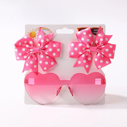 3Pcs/Pack Solid Dot Hair Bows – Colorful Boutique Bowknot Clips for Girls, Heart & Sunglasses Hair Accessories